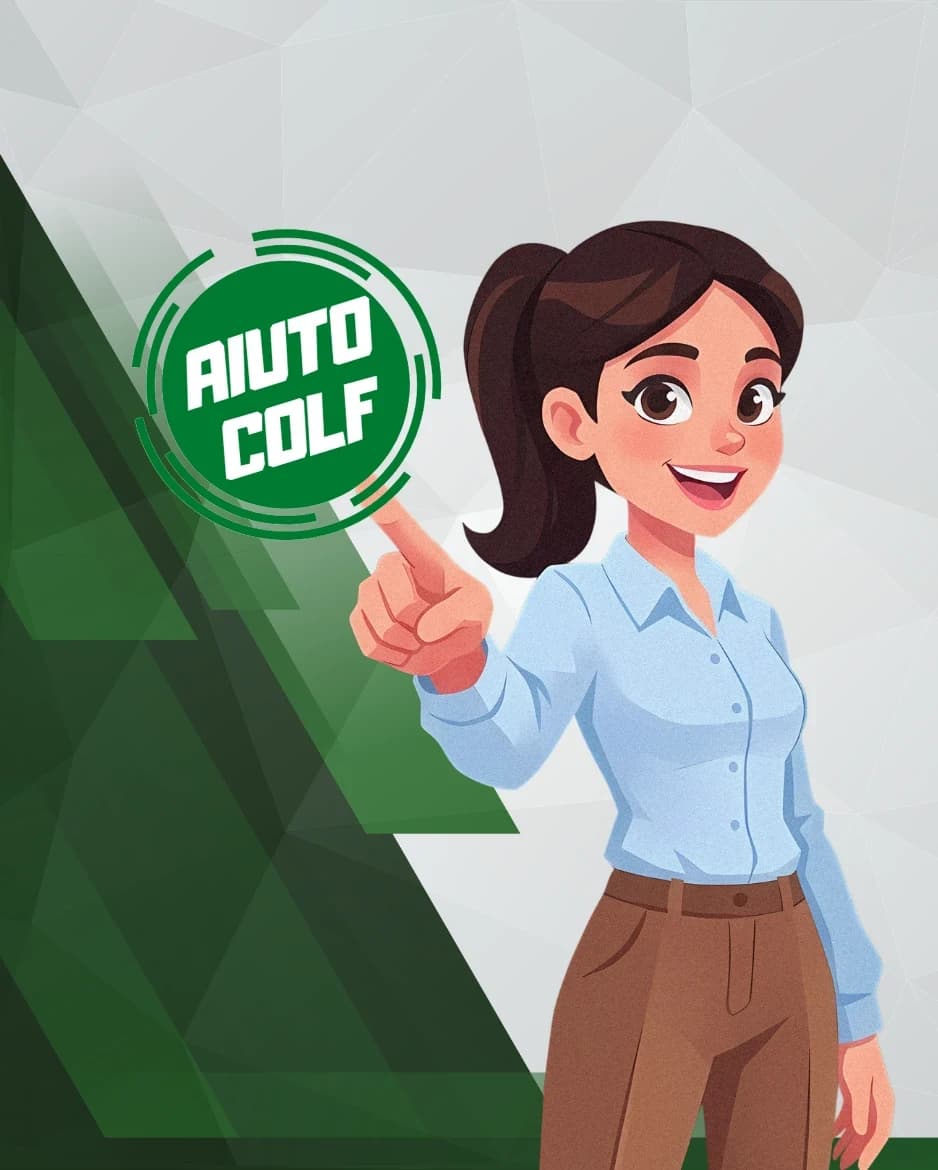 Illustrazione di una ragazza che indica il logo di AiutoColf